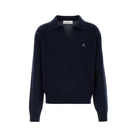 Vivienne Westwood Men Navy Blue Wool Blend Polo Shirt